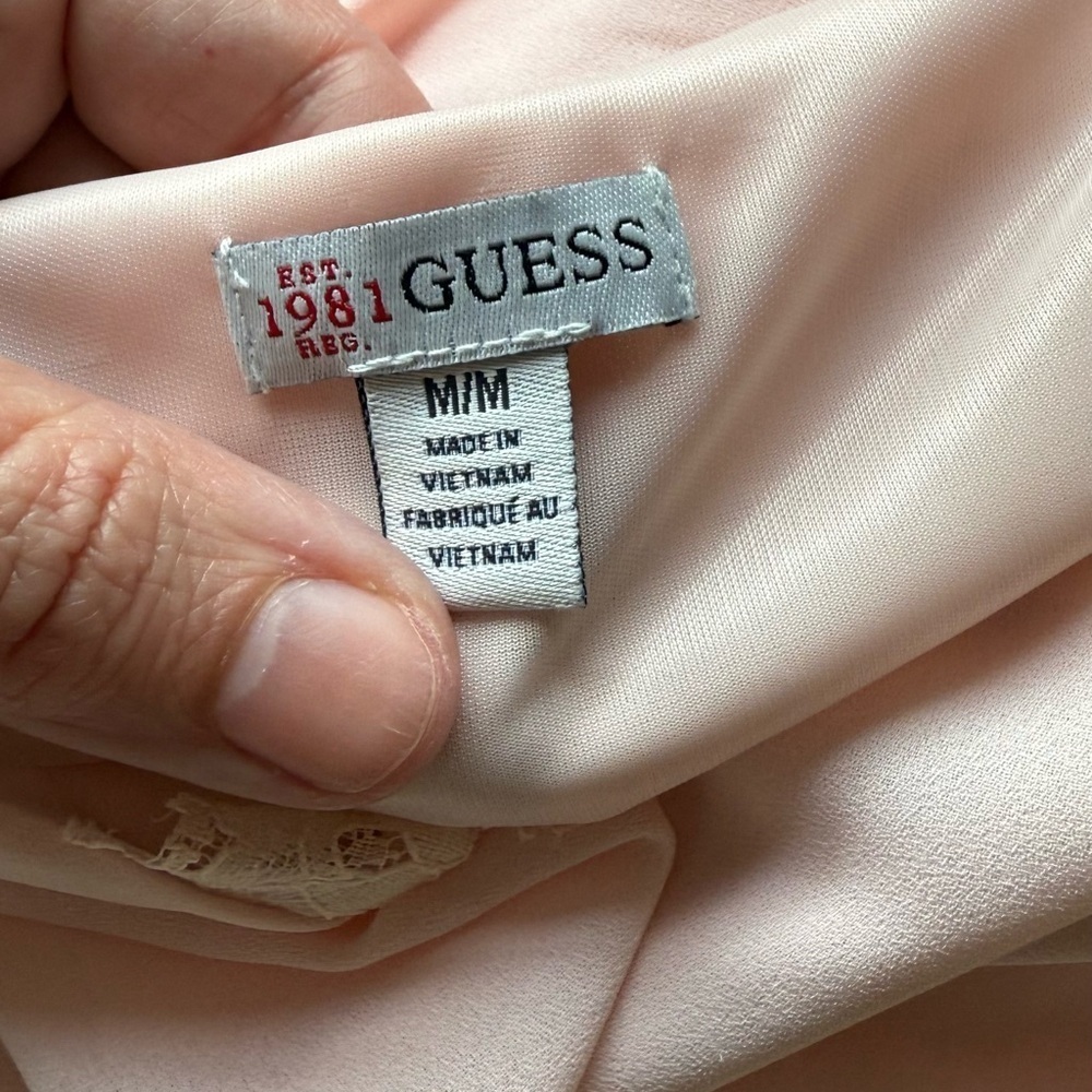 Guess Lace V-Neck Long Sleeve Peach Bodysuit - Picture 10 of 11